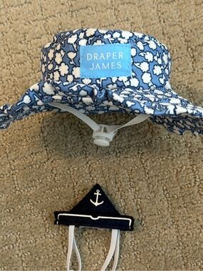 Draper James Dog Sailor Hat AND Blue Ruffle Brim Floral Hat with Chin Cords